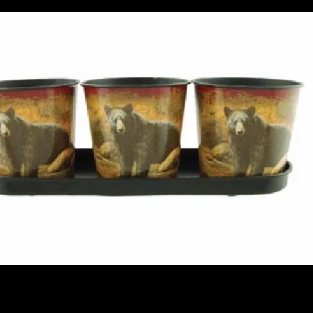 BEAR TIN CANS 3PC SET With Tray